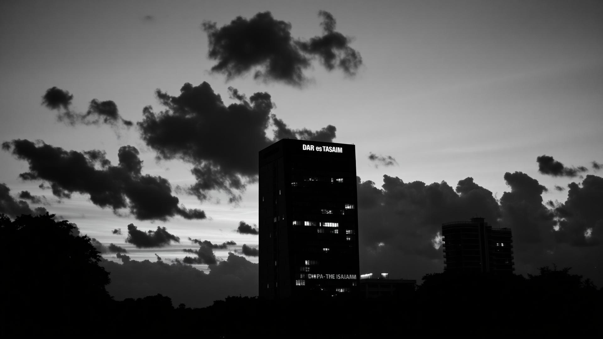 Modern office towers in the Dar es Salaam skyline at dusk